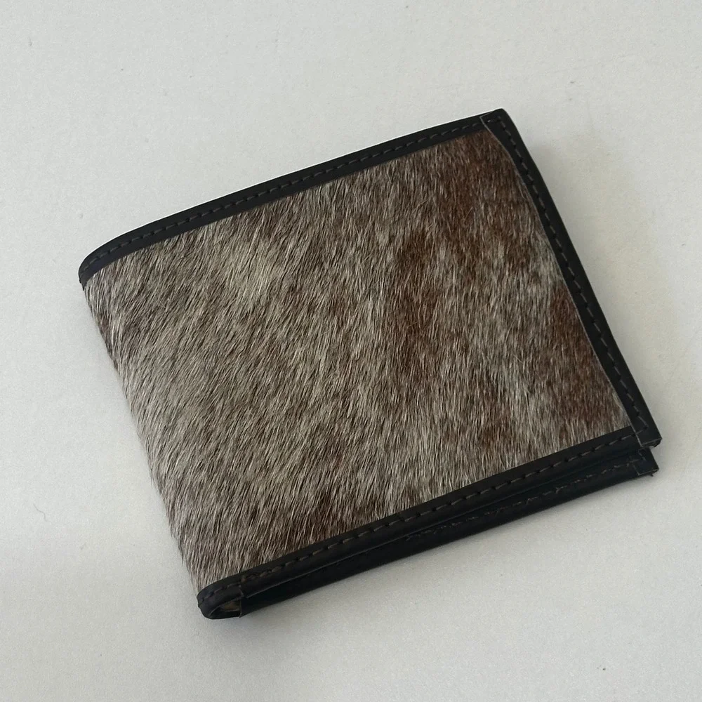 Artisan Handmade Leather Bifold Wallet Brown Pony Hair Mens